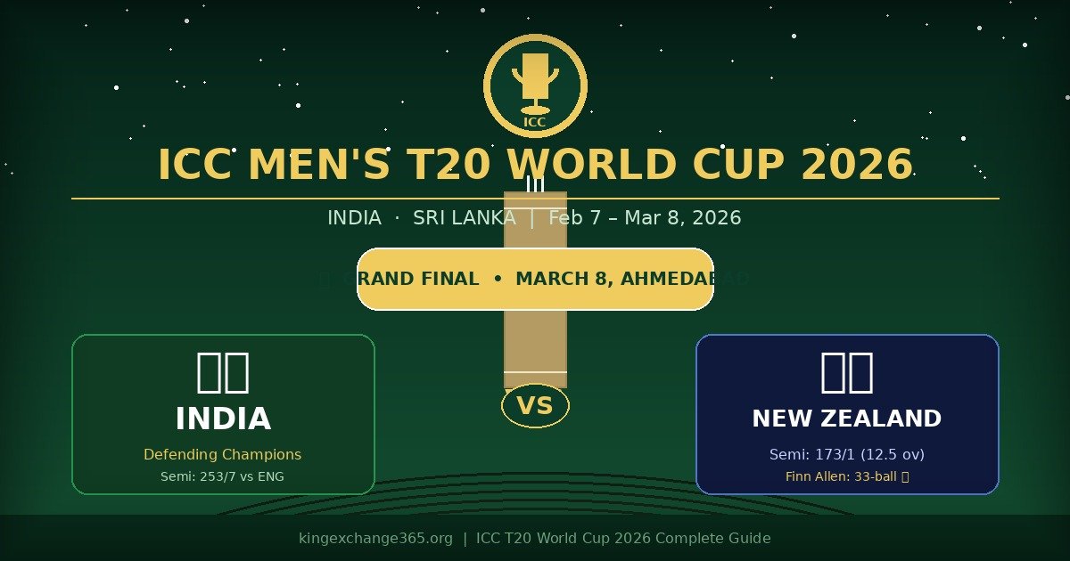 ICC T20 World Cup 2026 Grand Final – India vs New Zealand at Narendra Modi Stadium Ahmedabad March 8